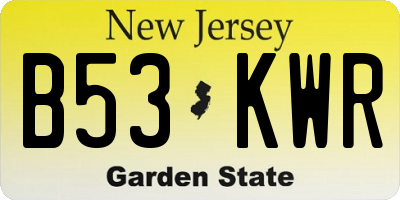 NJ license plate B53KWR