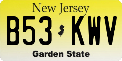 NJ license plate B53KWV