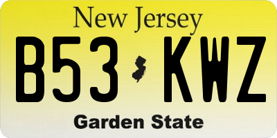 NJ license plate B53KWZ