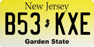 NJ license plate B53KXE