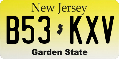 NJ license plate B53KXV