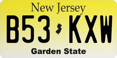 NJ license plate B53KXW