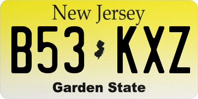 NJ license plate B53KXZ