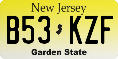 NJ license plate B53KZF