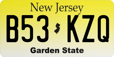 NJ license plate B53KZQ