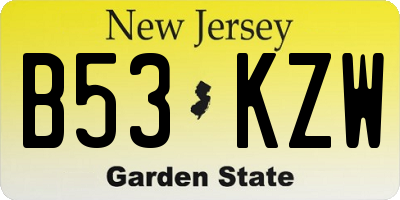 NJ license plate B53KZW