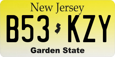 NJ license plate B53KZY