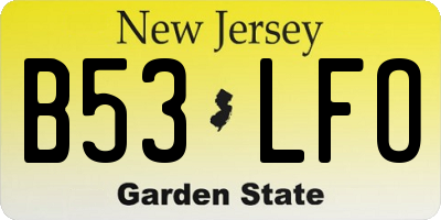 NJ license plate B53LFO