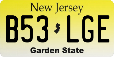 NJ license plate B53LGE