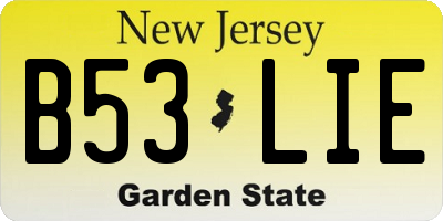 NJ license plate B53LIE