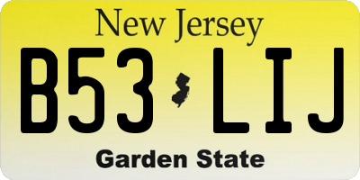 NJ license plate B53LIJ