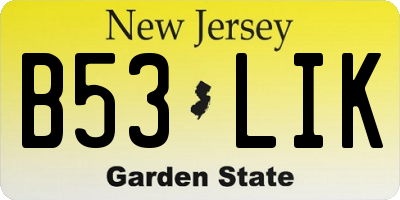 NJ license plate B53LIK