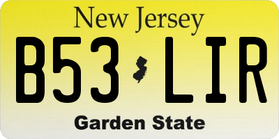 NJ license plate B53LIR