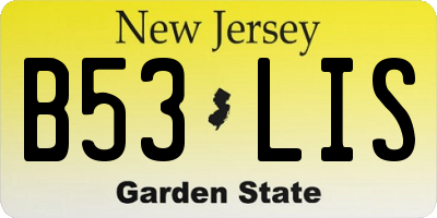 NJ license plate B53LIS