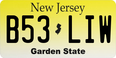 NJ license plate B53LIW
