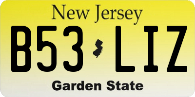 NJ license plate B53LIZ
