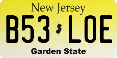 NJ license plate B53LOE