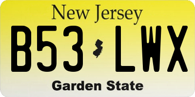 NJ license plate B53LWX