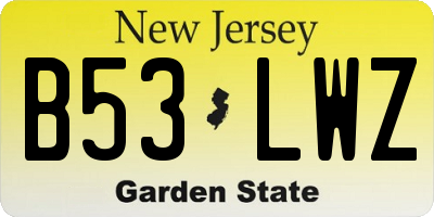 NJ license plate B53LWZ
