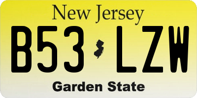 NJ license plate B53LZW