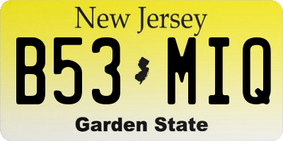 NJ license plate B53MIQ