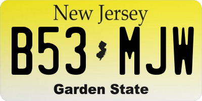 NJ license plate B53MJW