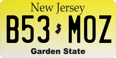 NJ license plate B53MOZ