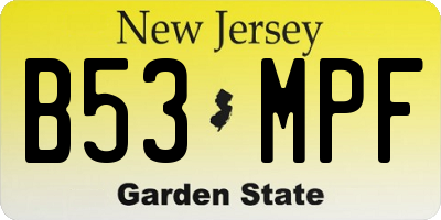 NJ license plate B53MPF