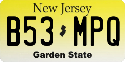NJ license plate B53MPQ