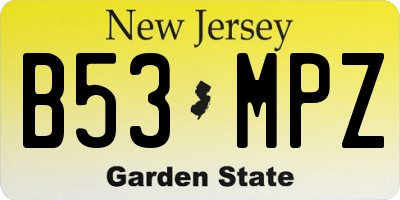 NJ license plate B53MPZ