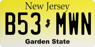 NJ license plate B53MWN