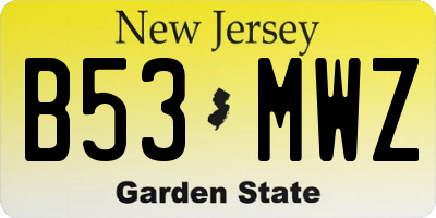 NJ license plate B53MWZ