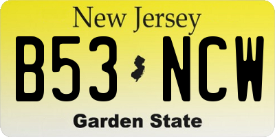 NJ license plate B53NCW