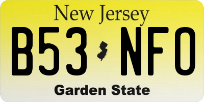 NJ license plate B53NFO