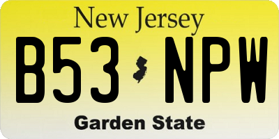 NJ license plate B53NPW