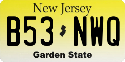 NJ license plate B53NWQ