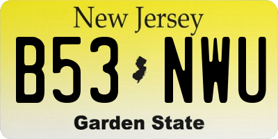 NJ license plate B53NWU