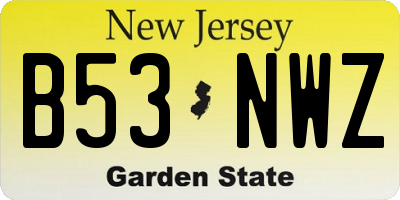 NJ license plate B53NWZ