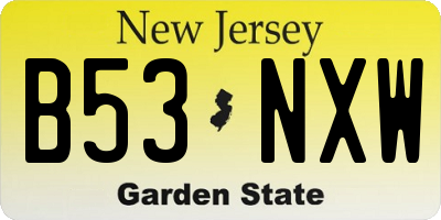NJ license plate B53NXW