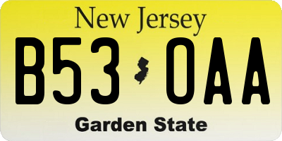 NJ license plate B53OAA