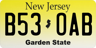 NJ license plate B53OAB