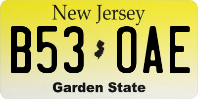 NJ license plate B53OAE