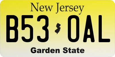 NJ license plate B53OAL