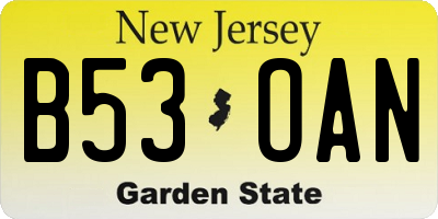 NJ license plate B53OAN