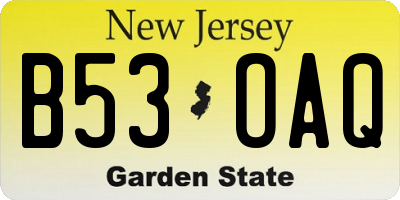 NJ license plate B53OAQ