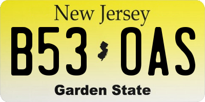 NJ license plate B53OAS