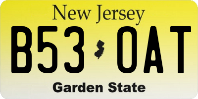 NJ license plate B53OAT