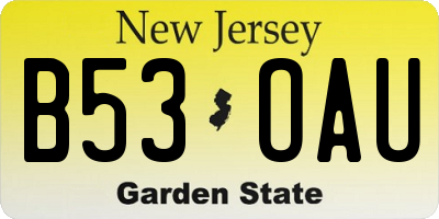 NJ license plate B53OAU