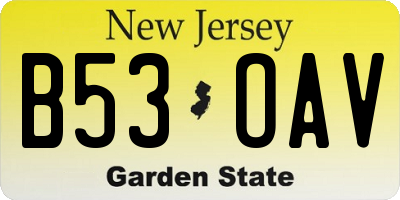 NJ license plate B53OAV