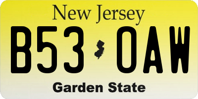 NJ license plate B53OAW